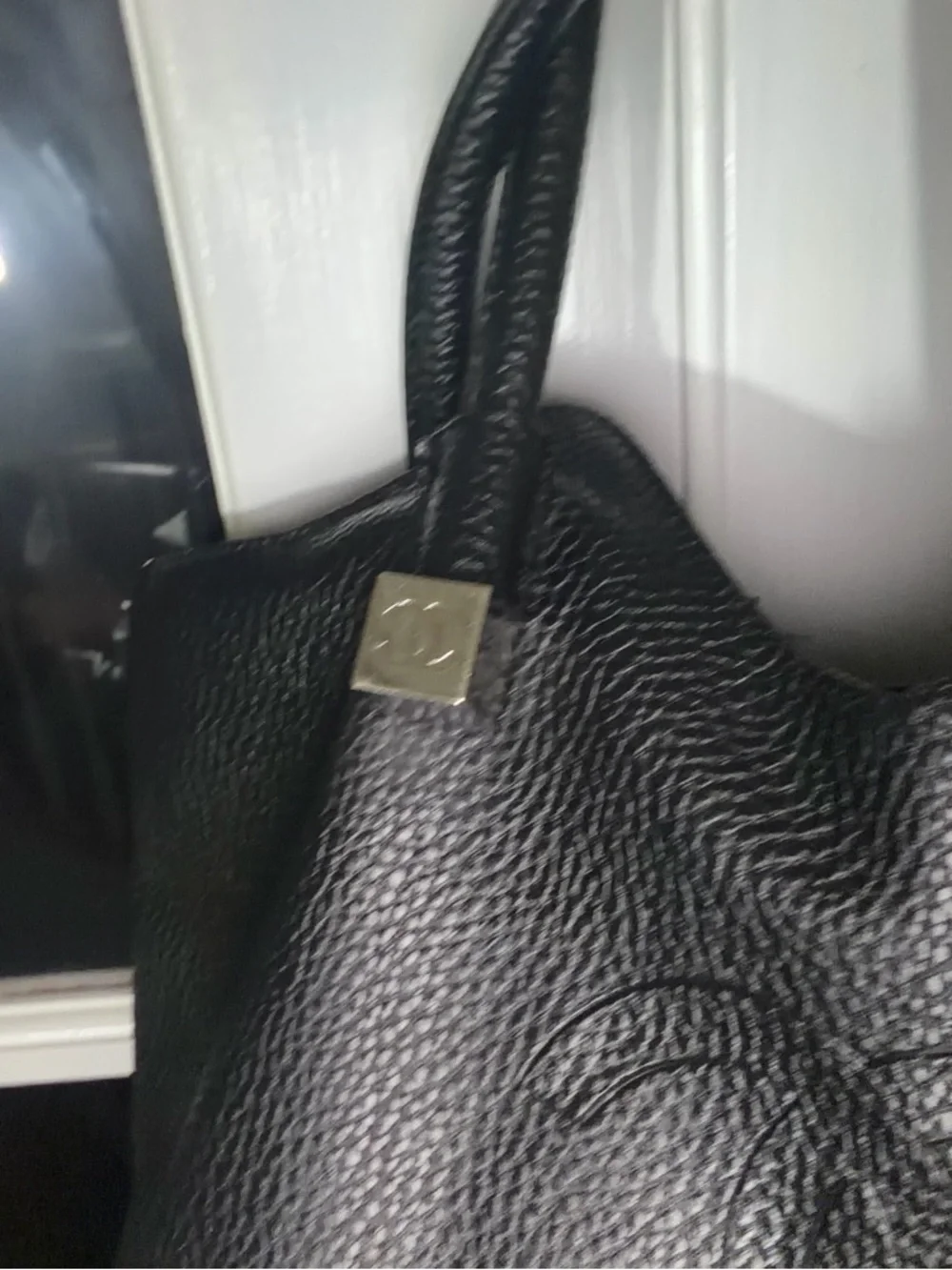 CC Black Pebbled Leather Tote with Double Handles - Picture 2 of 14